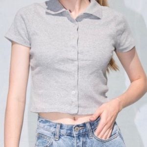 Brandy Melville Grey Collared Button Down Crop Top